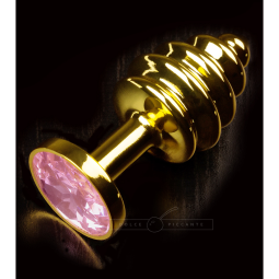 Jewellery Ribbed in Gold Red Anální kolík s broušeným kamenem růžový