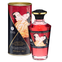 Shunga Champagne&Strawberry 100 ml - Jedlý afrodiziakální olej s příchutí vína a jahod