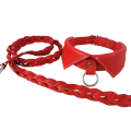 Kožený obojek s vodítkem Elegán červený