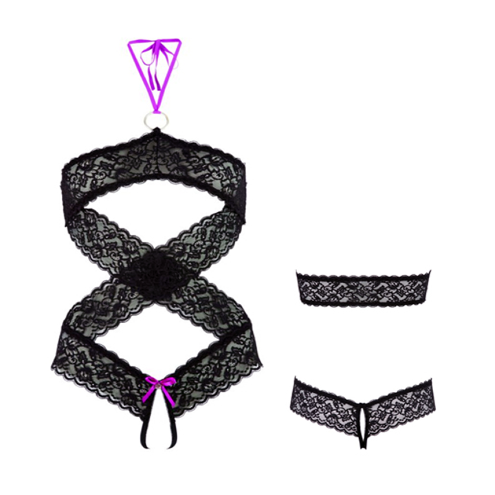 Rafinované černé body s fialovými detaily M/L