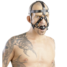 Kožená nastavitelná maska na hlavu s roubíkem Zado