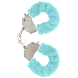 Kovová pouta s modrým plyšem Toy Joy Furry Fun Cuffs Blue